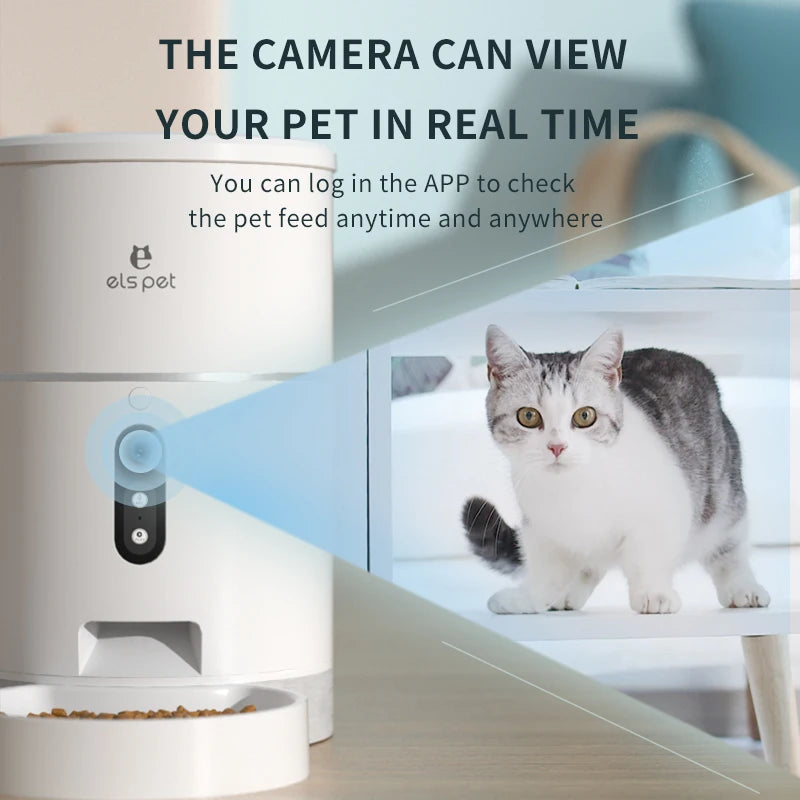 Smart WiFi Automatic Pet Feeder with Video Functionality for Timed and Quantitative Feeding of Cats and Dogs