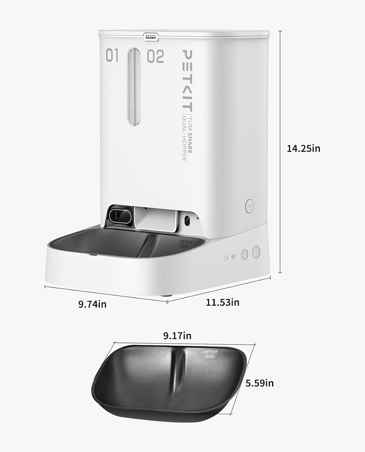 Smart Automatic Pet Feeder with Integrated Camera, AI Motion Detection, 1080P HD Night Vision, 2.4G WiFi Connectivity, Two-Way Audio, and Dual Hopper Design with Desiccant