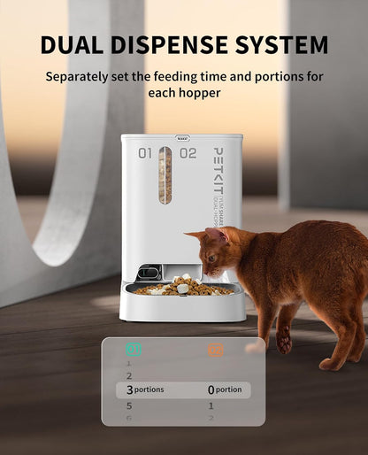 Smart Automatic Pet Feeder with Integrated Camera, AI Motion Detection, 1080P HD Night Vision, 2.4G WiFi Connectivity, Two-Way Audio, and Dual Hopper Design with Desiccant