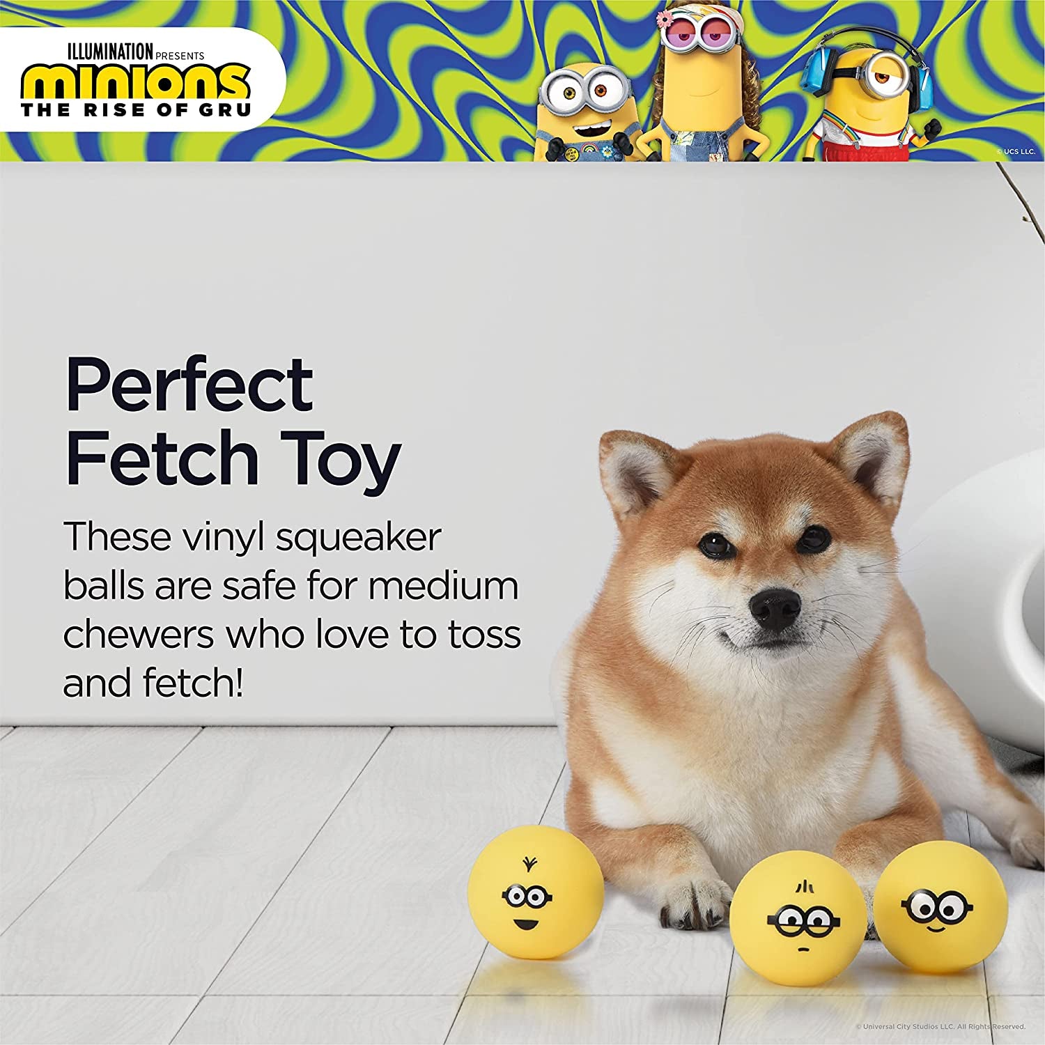 Bob, Kevin, and Otto Vinyl Squeaker Ball Dog Toys, 3 Pack | Yellow 3Pk Dog Toys| Gifts Fans and Their Pets | Officially Licensed Pet Product from Universal Studios