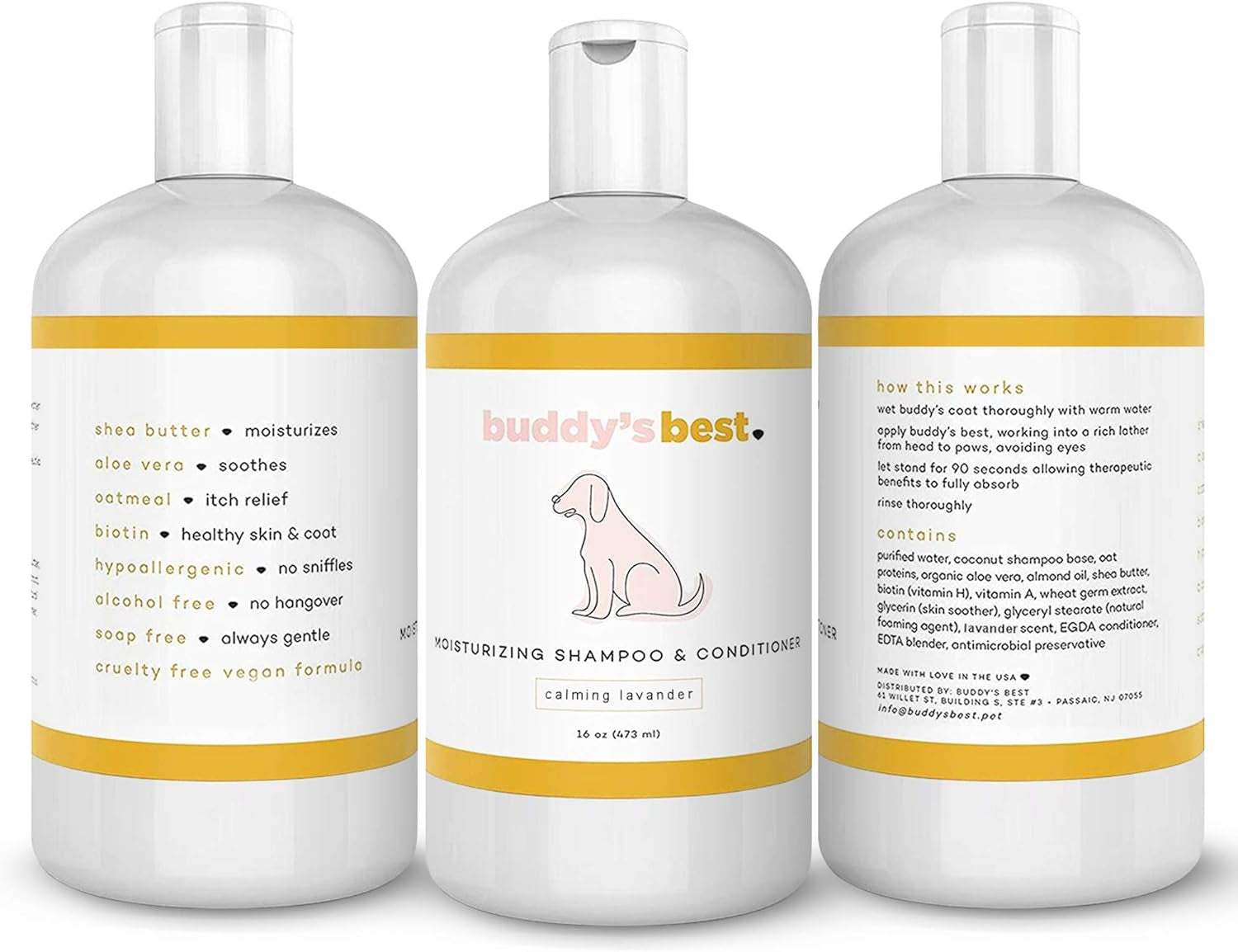 Premium Oatmeal Dog Shampoo and Conditioner for Sensitive Skin - Moisturizing Formula with Calming Lavender Scent, 16 oz