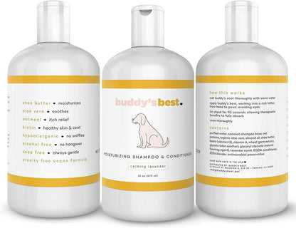 Premium Oatmeal Dog Shampoo and Conditioner for Sensitive Skin - Moisturizing Formula with Calming Lavender Scent, 16 oz