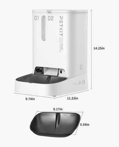 Smart Automatic Pet Feeder with Integrated Camera, AI Motion Detection, 1080P HD Night Vision, 2.4G WiFi Connectivity, Two-Way Audio, and Dual Hopper Design with Desiccant