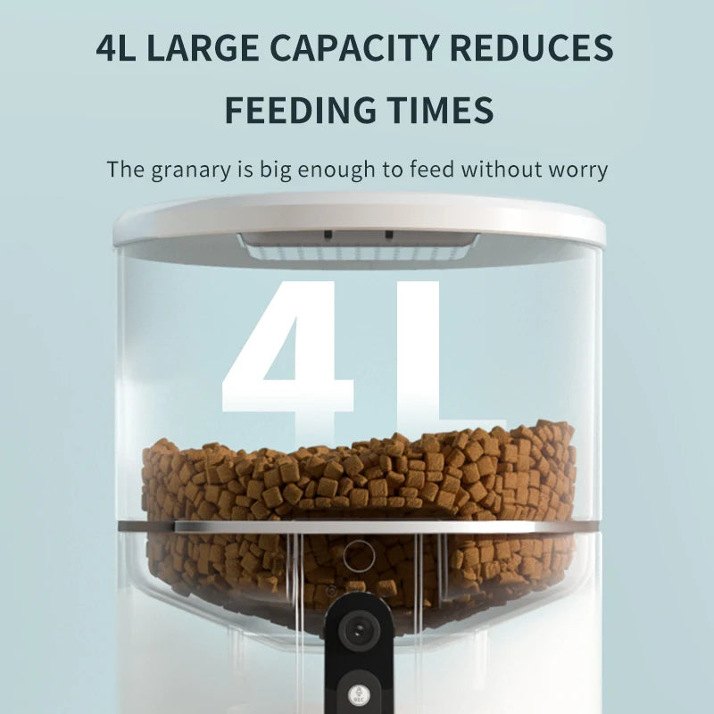 Smart WiFi Automatic Pet Feeder with Video Functionality for Timed and Quantitative Feeding of Cats and Dogs