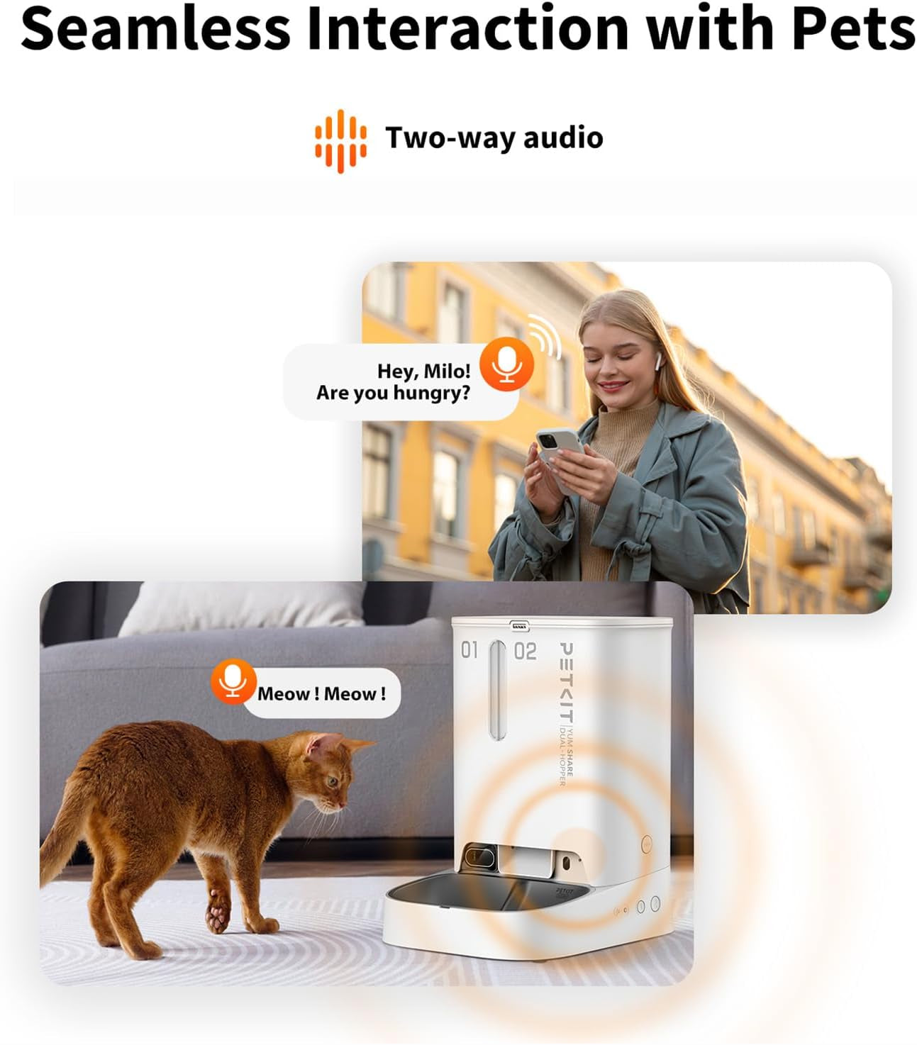 Smart Automatic Pet Feeder with Integrated Camera, AI Motion Detection, 1080P HD Night Vision, 2.4G WiFi Connectivity, Two-Way Audio, and Dual Hopper Design with Desiccant