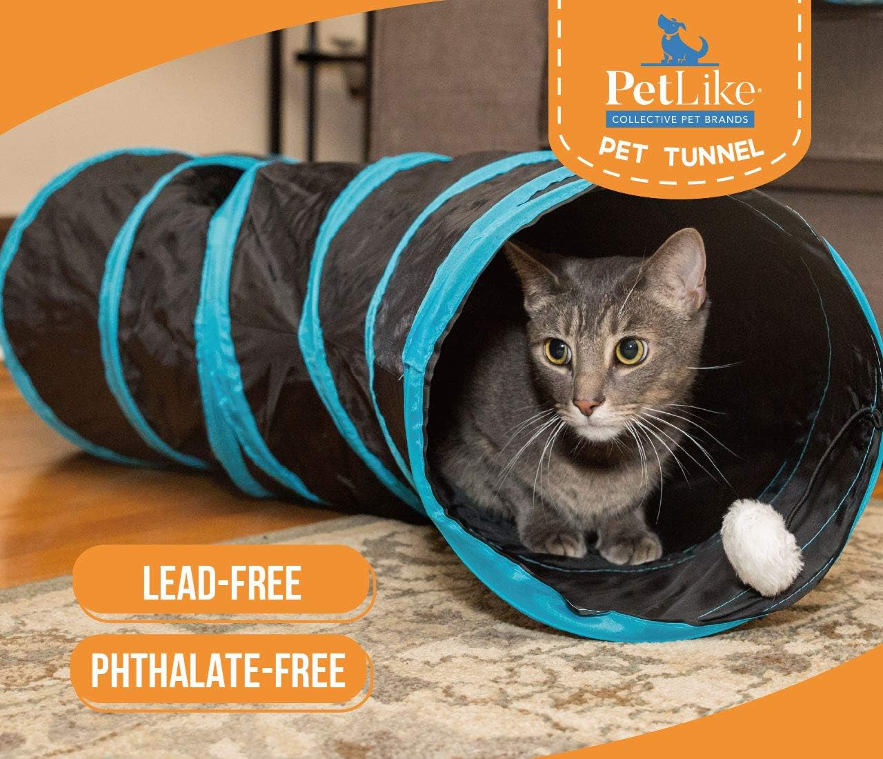 S Way Collapsible Cat Tunnel with Ball - Grey Pet Hideaway Play Tube