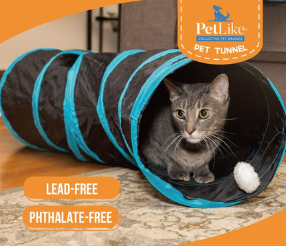 S Way Collapsible Cat Tunnel with Ball - Grey Pet Hideaway Play Tube