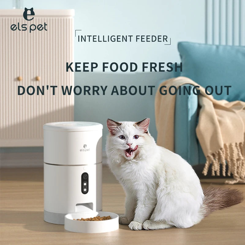 Smart WiFi Automatic Pet Feeder with Video Functionality for Timed and Quantitative Feeding of Cats and Dogs