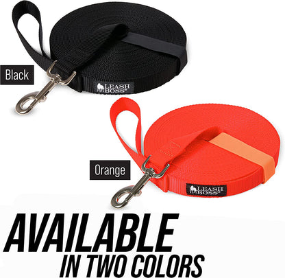Free Range Long Dog Leash for Large Dogs with Drawstring Backpack - 1 Inch Nylon Training Lead with Padded Handle (Black, 30 Ft)