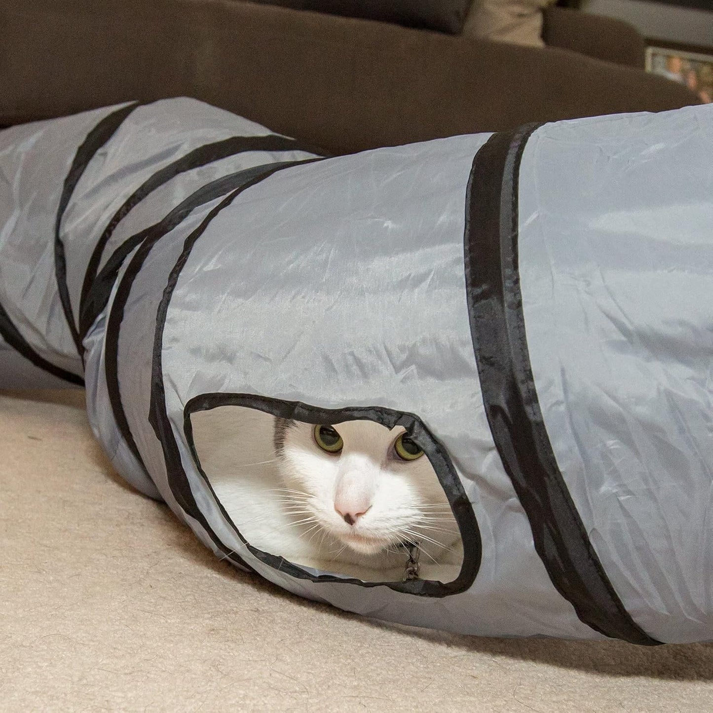 S Way Collapsible Cat Tunnel with Ball - Grey Pet Hideaway Play Tube