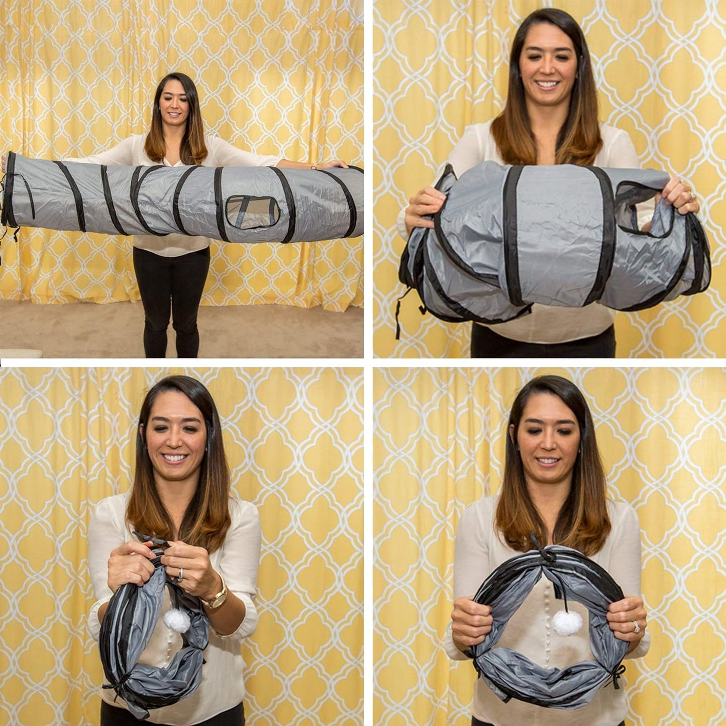 S Way Collapsible Cat Tunnel with Ball - Grey Pet Hideaway Play Tube