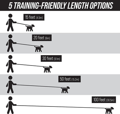 Free Range Long Dog Leash for Large Dogs with Drawstring Backpack - 1 Inch Nylon Training Lead with Padded Handle (Black, 30 Ft)