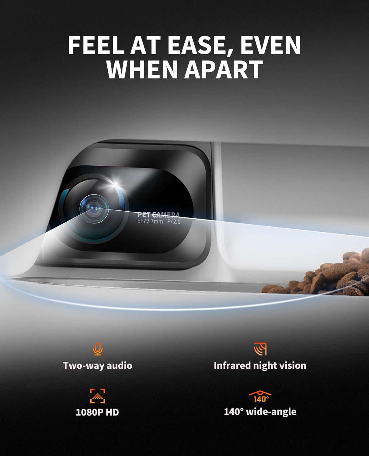 Smart Automatic Pet Feeder with Integrated Camera, AI Motion Detection, 1080P HD Night Vision, 2.4G WiFi Connectivity, Two-Way Audio, and Dual Hopper Design with Desiccant